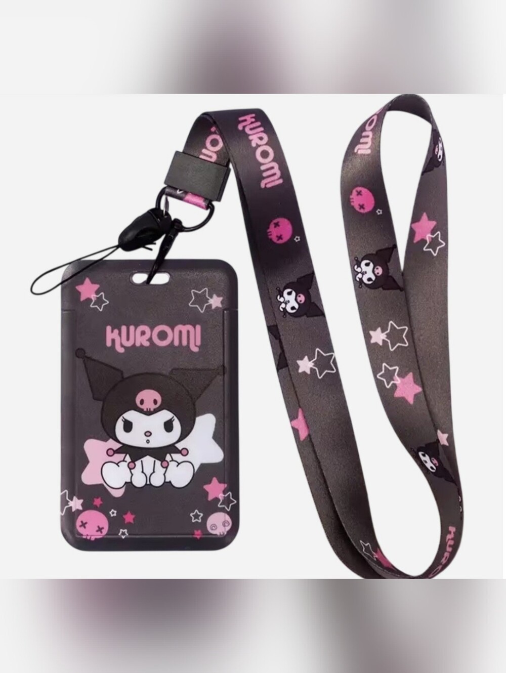 Kuromi ID Badge Holder With Matching Lanyard In Pink and Black Stars Brand NEW